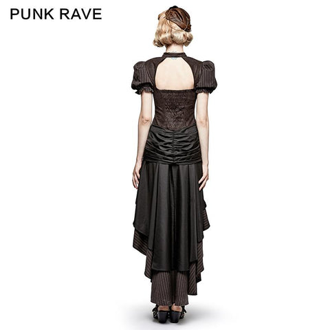 Steampunk British Style Coffee Puff Ärmel High Low Punk Kleid