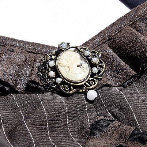 Steampunk British Style Coffee Puff Ärmel High Low Punk Kleid