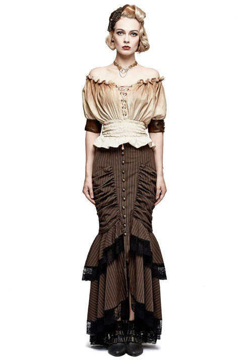 Steampunk Global Top Fashion reversible synthetische Punk-T-Shirts mit Slash Neck