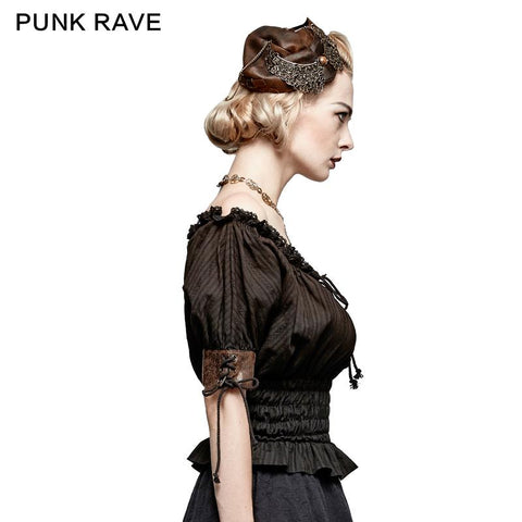 Steampunk Global Top Fashion reversible synthetische Punk-T-Shirts mit Slash Neck