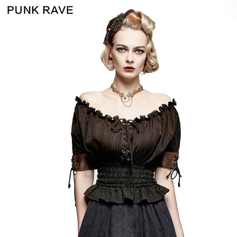 Steampunk Global Top Fashion reversible synthetische Punk-T-Shirts mit Slash Neck