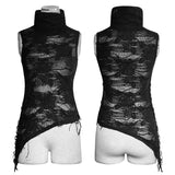 High Collar Torn Flower Dekadente ärmellose Gothic T-Shirts