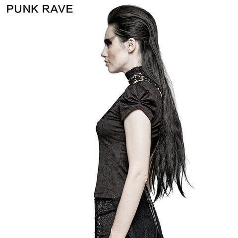 Schwalbenschwanz Jacquard Kurzarm Spitze Gothic T-Shirts