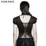 Schwalbenschwanz Jacquard Kurzarm Spitze Gothic T-Shirts
