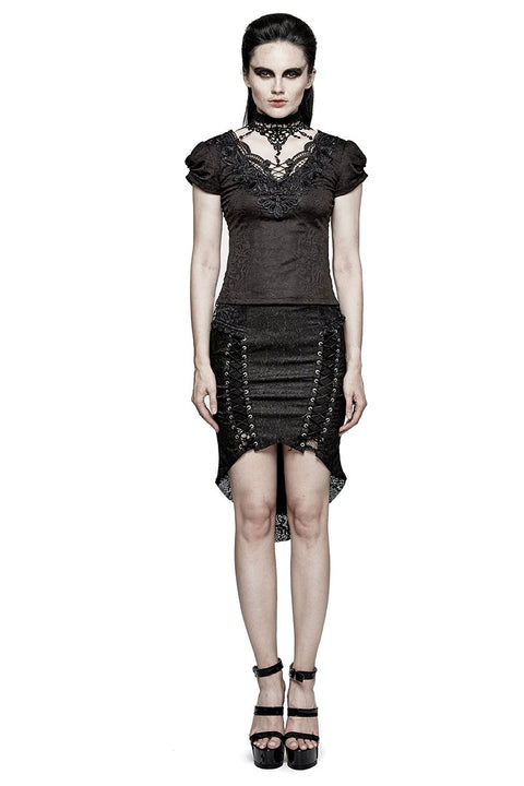 Schwalbenschwanz Jacquard Kurzarm Spitze Gothic T-Shirts