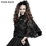 Blumengestickter Gothic-Mantel mit hoher Kragenspitze / Lolita-Umhang