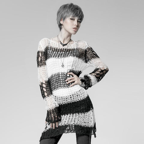 Fashion Broken Pullover gestreifte Punk-Pullover