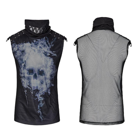 Black Rivets Puff Printing Strickkragen Herren Ärmellose Punk Weste