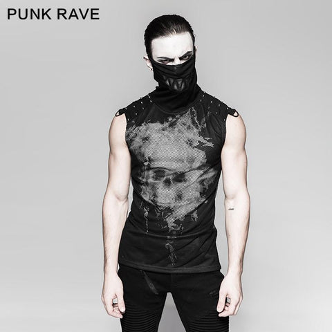 Black Rivets Puff Printing Strickkragen Herren Ärmellose Punk Weste