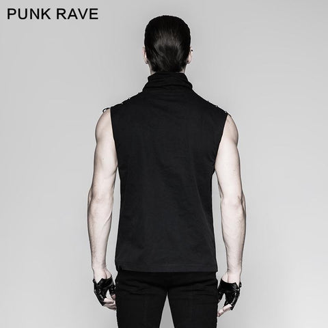 Black Rivets Puff Printing Strickkragen Herren Ärmellose Punk Weste