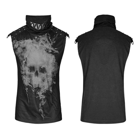Black Rivets Puff Printing Strickkragen Herren Ärmellose Punk Weste
