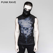 Black Rivets Puff Printing Strickkragen Herren Ärmellose Punk Weste