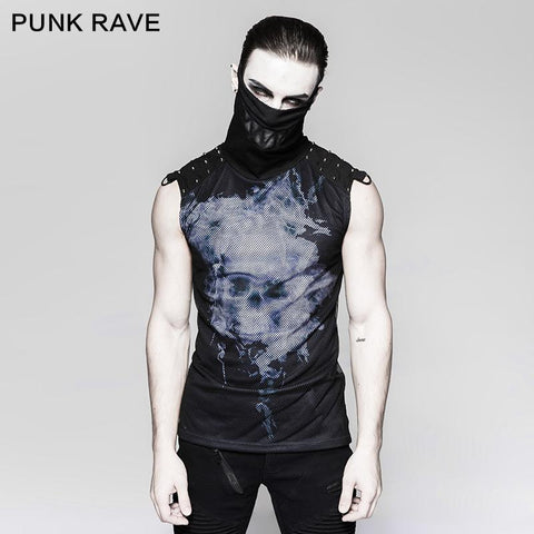 Black Rivets Puff Printing Strickkragen Herren Ärmellose Punk Weste