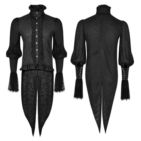 Spitzen Puff Ärmel Brokat Schwalbenschwanz Männer Gothic Shirt