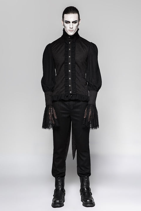 Spitzen Puff Ärmel Brokat Schwalbenschwanz Männer Gothic Shirt