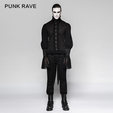 Spitzen Puff Ärmel Brokat Schwalbenschwanz Männer Gothic Shirt