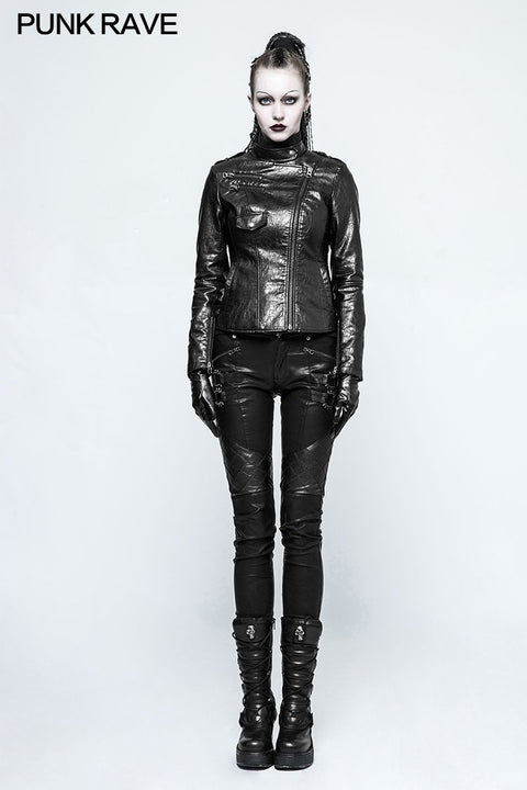 Motorrad Eng anliegende Leder Punk Punk Jacke für Frauen