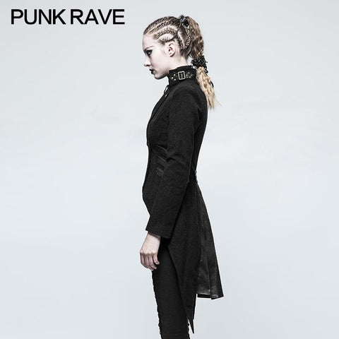 Frauen Schwalbenschwanz Kammgarn Black Punk Jacke mit Bronze Zubehör