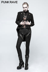 Frauen Schwalbenschwanz Kammgarn Black Punk Jacke mit Bronze Zubehör
