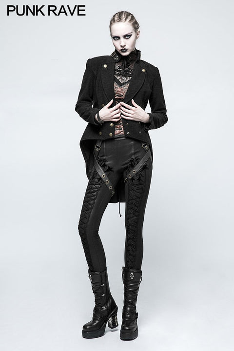 Frauen Schwalbenschwanz Kammgarn Black Punk Jacke mit Bronze Zubehör