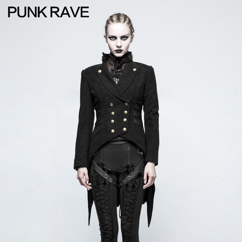 Frauen Schwalbenschwanz Kammgarn Black Punk Jacke mit Bronze Zubehör