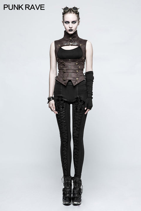 Schwarze Leder Punk Weste Weste Frauen Slim Joker Style
