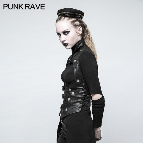 Schwarze Leder Punk Weste Weste Frauen Slim Joker Style
