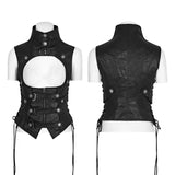 Schwarze Leder Punk Weste Weste Frauen Slim Joker Style