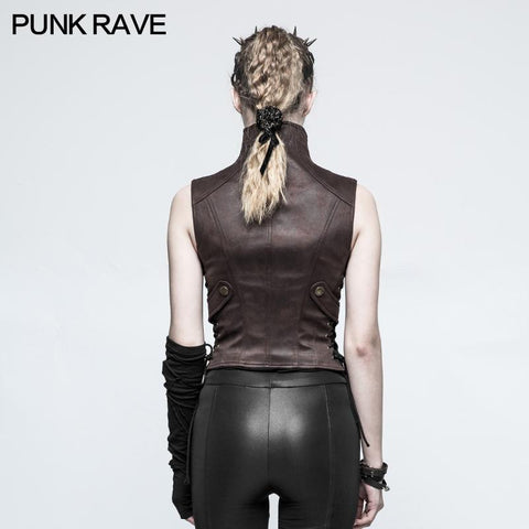 Schwarze Leder Punk Weste Weste Frauen Slim Joker Style