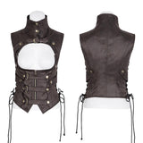 Schwarze Leder Punk Weste Weste Frauen Slim Joker Style