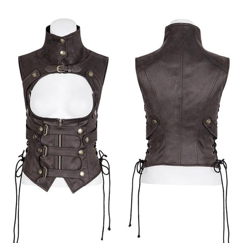 Schwarze Leder Punk Weste Weste Frauen Slim Joker Style