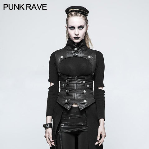 Schwarze Leder Punk Weste Weste Frauen Slim Joker Style