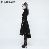 Asymmetrie Worsted Long Punk Coat Frauen Schwarze Militäruniform