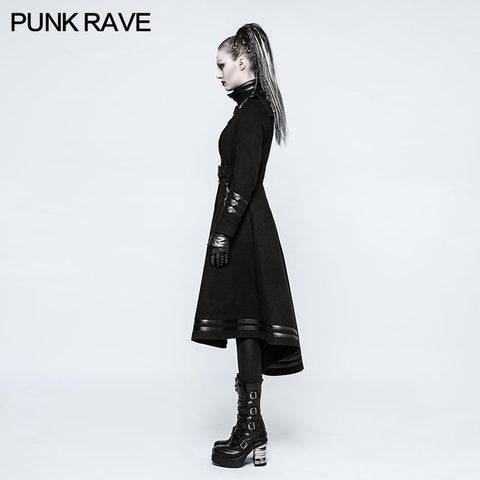 Asymmetrie Worsted Long Punk Coat Frauen Schwarze Militäruniform