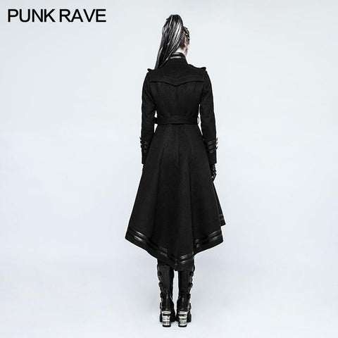 Asymmetrie Worsted Long Punk Coat Frauen Schwarze Militäruniform