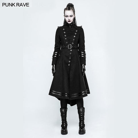 Asymmetrie Worsted Long Punk Coat Frauen Schwarze Militäruniform