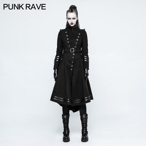 Asymmetrie Worsted Long Punk Coat Frauen Schwarze Militäruniform