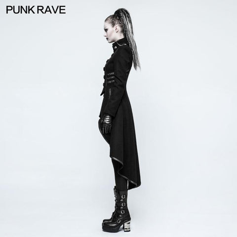 Kammgarn Long Punk Mantel Revers Kragen Militäruniform für Frauen