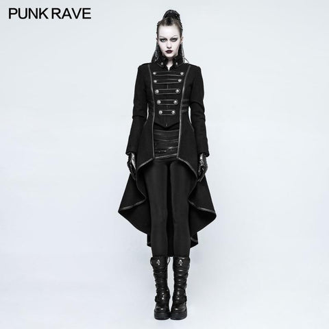 Kammgarn Long Punk Mantel Revers Kragen Militäruniform für Frauen