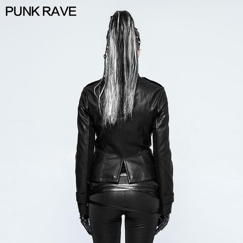 Frauen kurze Leder Punk Mantel Mantel Kragen Militäruniform