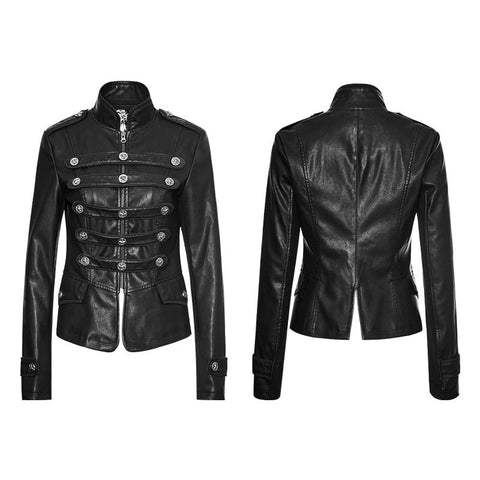 Frauen kurze Leder Punk Mantel Mantel Kragen Militäruniform