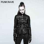 Frauen kurze Leder Punk Mantel Mantel Kragen Militäruniform