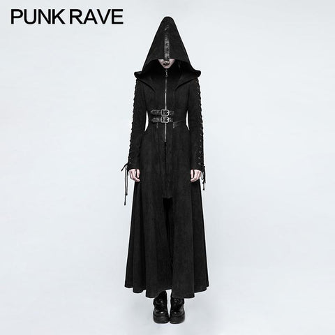 Frauen Dark Angel Long Gothic Mantel Hooded Fake Two Piece