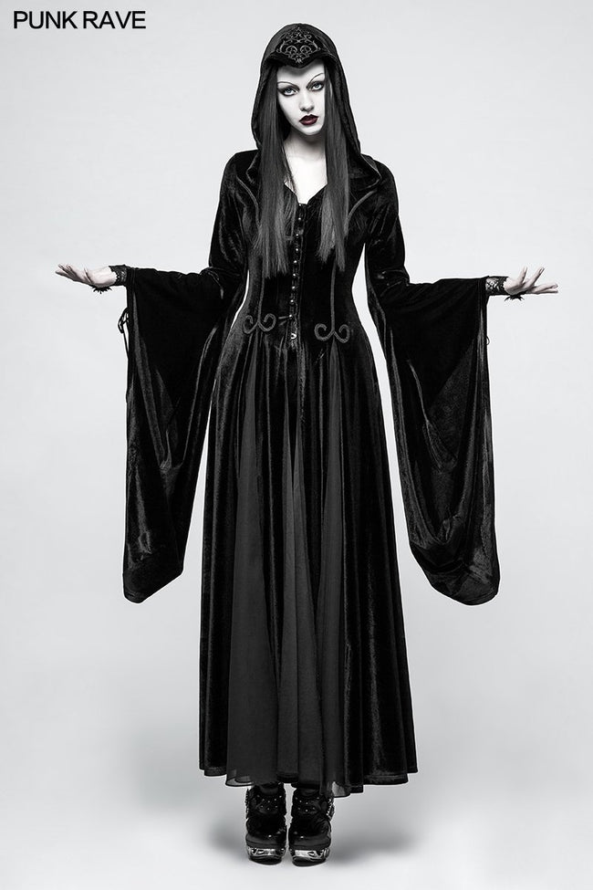 Gestickter dunkler Göttinnen-langer Samt-gotischer Mantel für Frauen im byzantinischen Stil