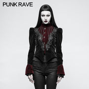 Damen Scissor-Tail Velvet Short Gothic Jacken mit schwarz-roter Rose Spitze