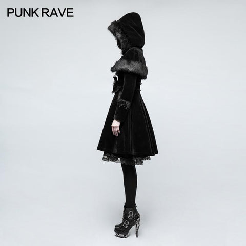 Sweet Lolita Style Velvet Hooded Gothic Mantel mit gestufter Spitze