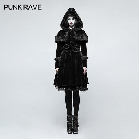 Sweet Lolita Style Velvet Hooded Gothic Mantel mit gestufter Spitze