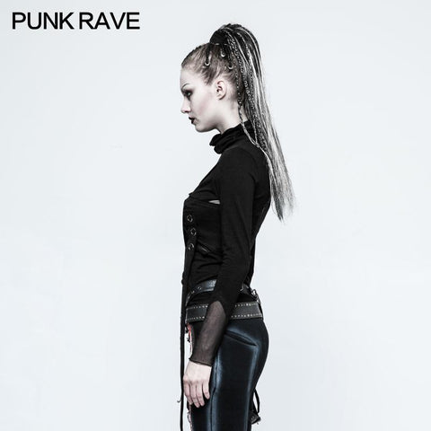 Dünne sexy schwarze Mesh Punk T-Shirts Schneider Netzwerk Mutil Split Design
