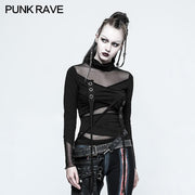 Dünne sexy schwarze Mesh Punk T-Shirts Schneider Netzwerk Mutil Split Design