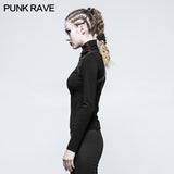 Steampunk Anti-Straps Langarm-Punk-T-Shirts mit hohem Halskragen